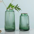 Green Fluted Vase with Golden Metal Top Glass Vase Home Office Decorative Flower Holder